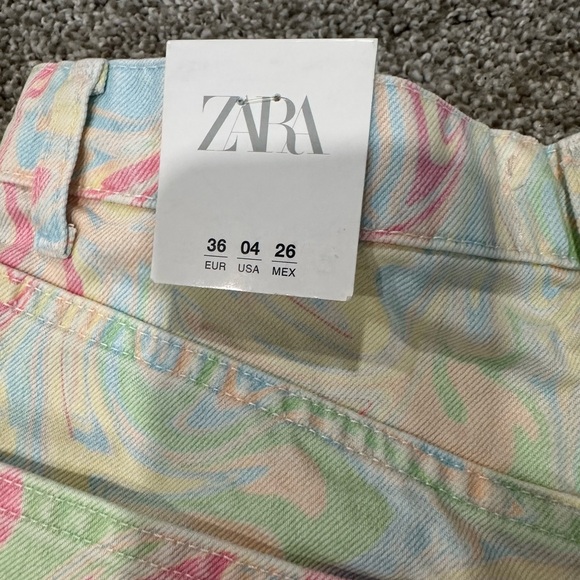 NWT Zara Pastel Marble High Waisted Denim Shorts Sz 4 - Picture 5 of 6
